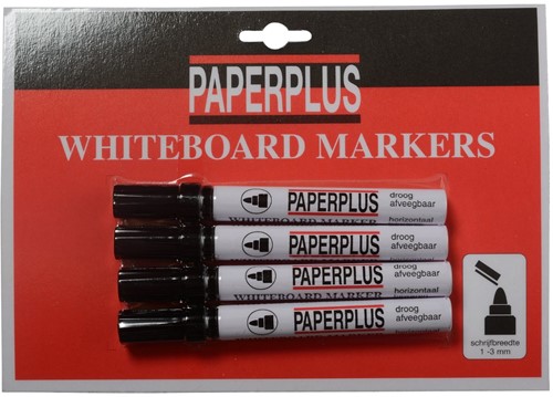 Paperplus Whiteboard markers zwart  pak 4 st.